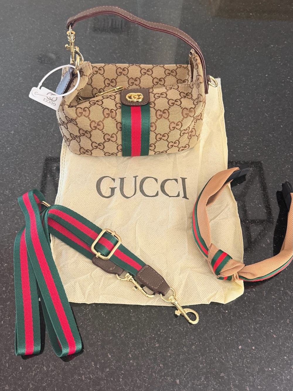 Gucci Brown GG Supreme Mini Shoulder Bag with Green-Red Web (COPY)